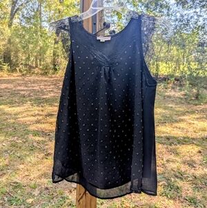 Like New Andree By Unit Black Lace Texture Lined Sheer Top